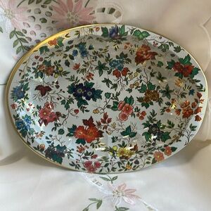 Vintage Daher Decorated Ware Floral Oval Metal Tin Dish Bowl